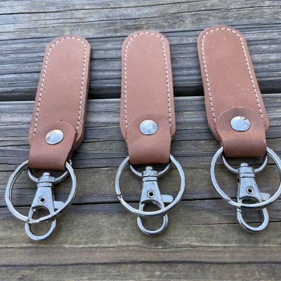 Handmade Key chains Genuine Leather Double Sided Keys Holder Keychains Set of 3 - Picture 2 of 11